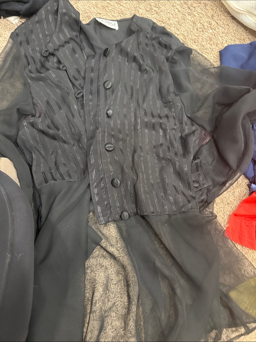 Sheer Black Pinstripe Button-Front Blazer Jacket